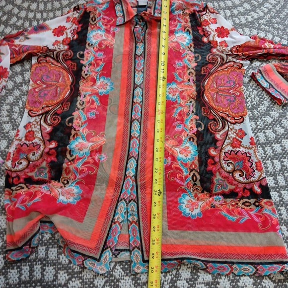 Chico's Travelers Tunic‎ Top 12/14 Large Lightweight Paisley Stretch Boho Bright - Picture 10 of 12
